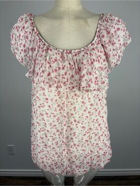 Elena Baldi Italy Pink Floral Ruched Blouse Cottagecore Romantic Top Size M